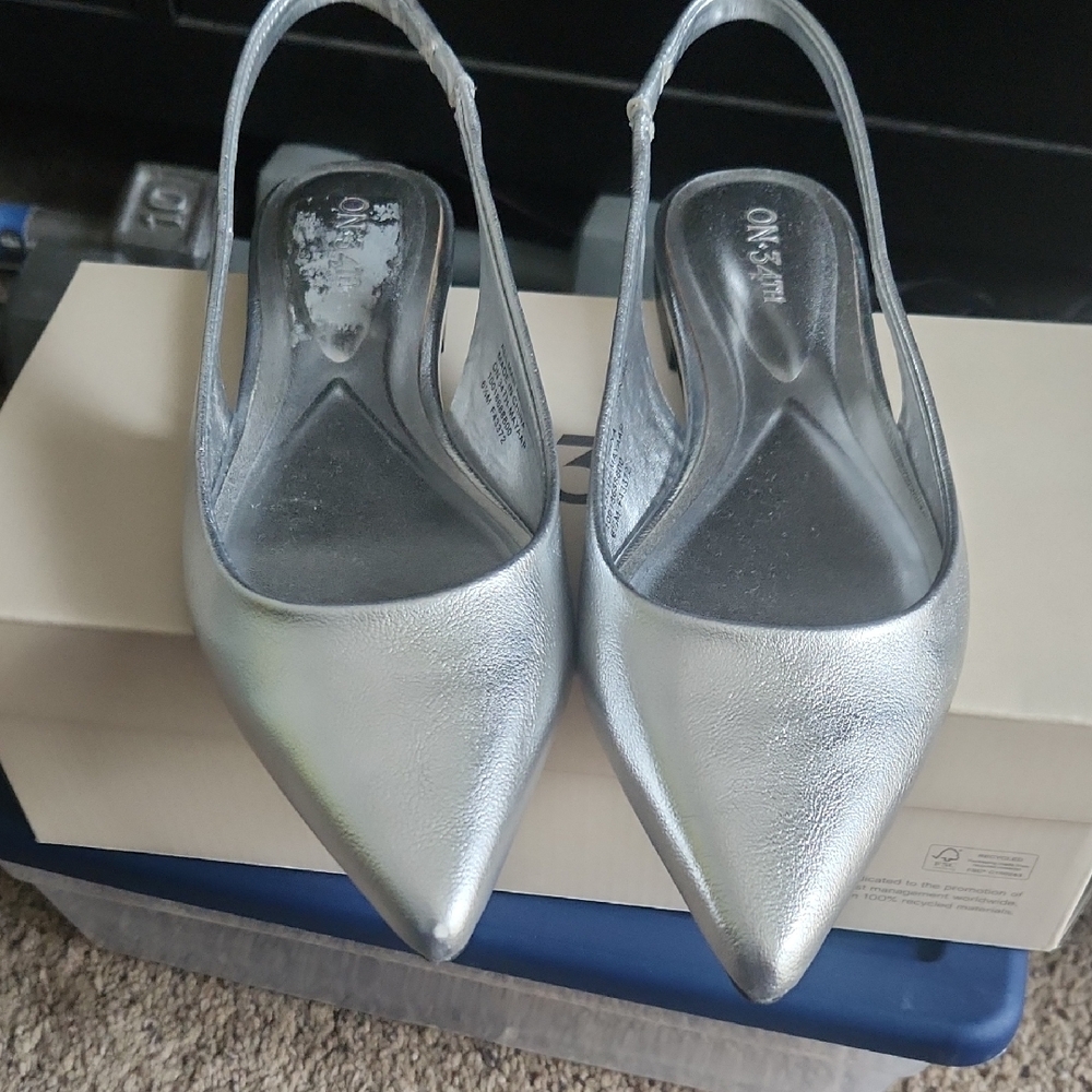 On 34th Silver Pointed Toe Flats for Women